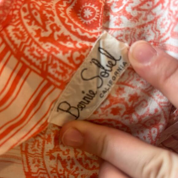 Vintage 1950s Sundress Sz Small Bernie Sobel Orange White Geometric Pleated - Picture 7 of 16